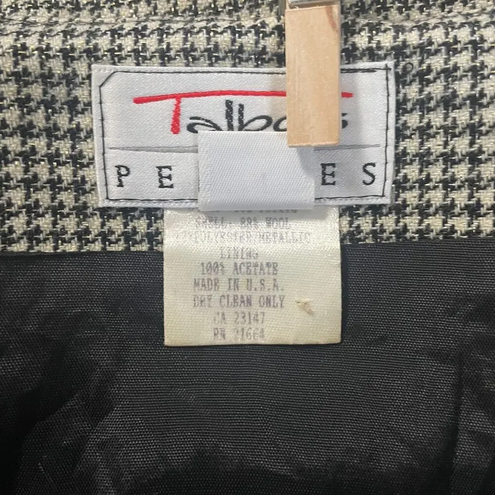 Vintage Talbots Pencil Skirt Size 6 Petite Black Gold Houndstooth Academia 90s